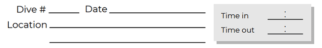 Log entry of diving date, time and location.